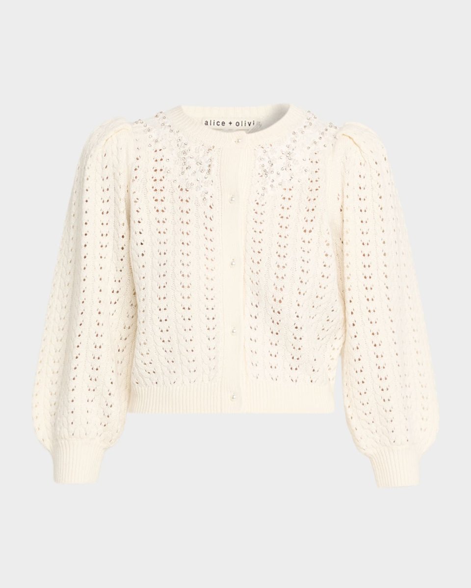Doris Embellished Puff-Sleeve Cardigan